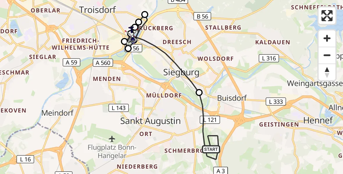 Flugroute Polizeihubschrauber Sankt Augustin - Troisdorf, 12 August 2026, 09:08