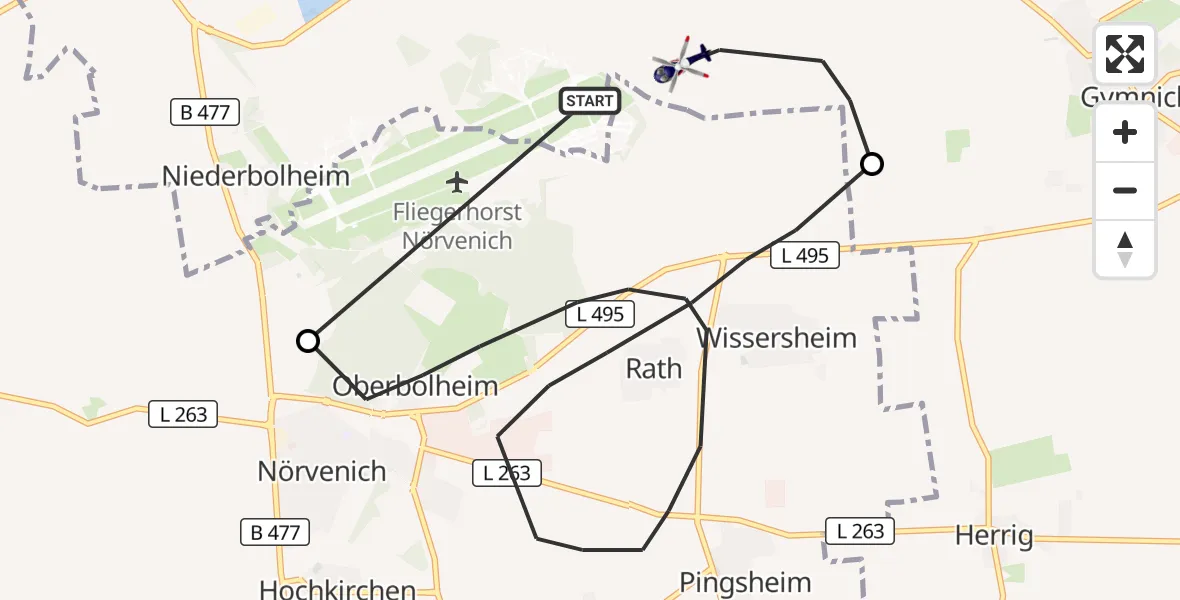 Flugroute Polizeihubschrauber Militärflugplatz Nörvenich - Kerpen, 12 August 2026, 09:08