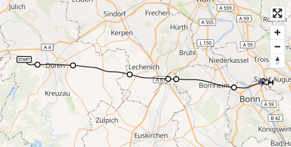 Flugroute Polizeihubschrauber Langerwehe - Sankt Augustin, 12 August 2026, 09:12