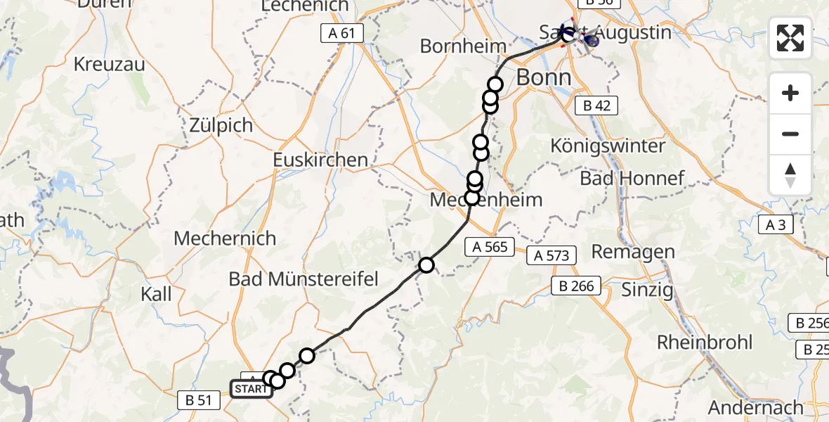 Flugroute Polizeihubschrauber Blankenheim - Sankt Augustin, 12 August 2026, 09:16