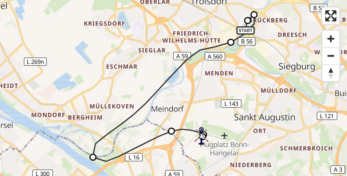 Flugroute Polizeihubschrauber Siegburg - Sankt Augustin, 12 August 2026, 09:20