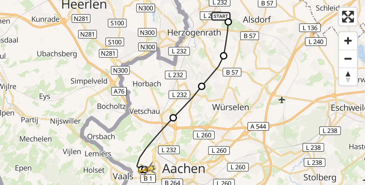 Flugroute Rettungshubschrauber Herzogenrath - Aachen Hospital, 12 August 2026, 09:23
