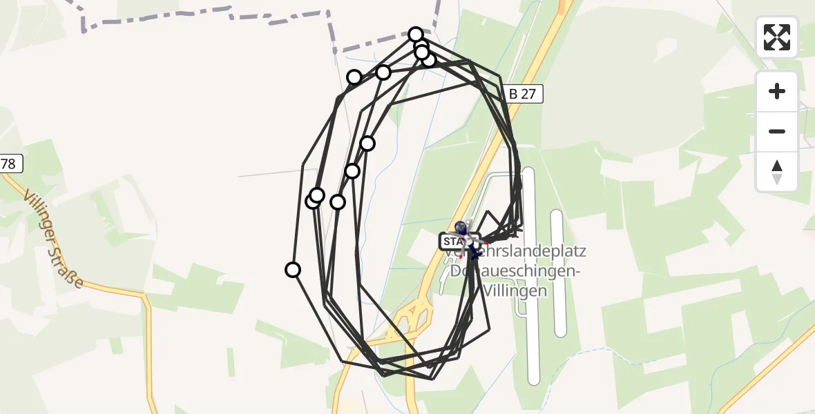 Flugroute Polizeihubschrauber Donaueschingen-Villingen Flugplatz - Donaueschingen-Villingen Flugplatz, 12 August 2026, 09:37