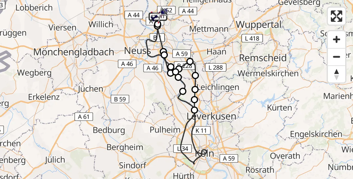 Flugroute Polizeihubschrauber Düsseldorf Flughafen - Düsseldorf Flughafen, 12 August 2026, 09:40