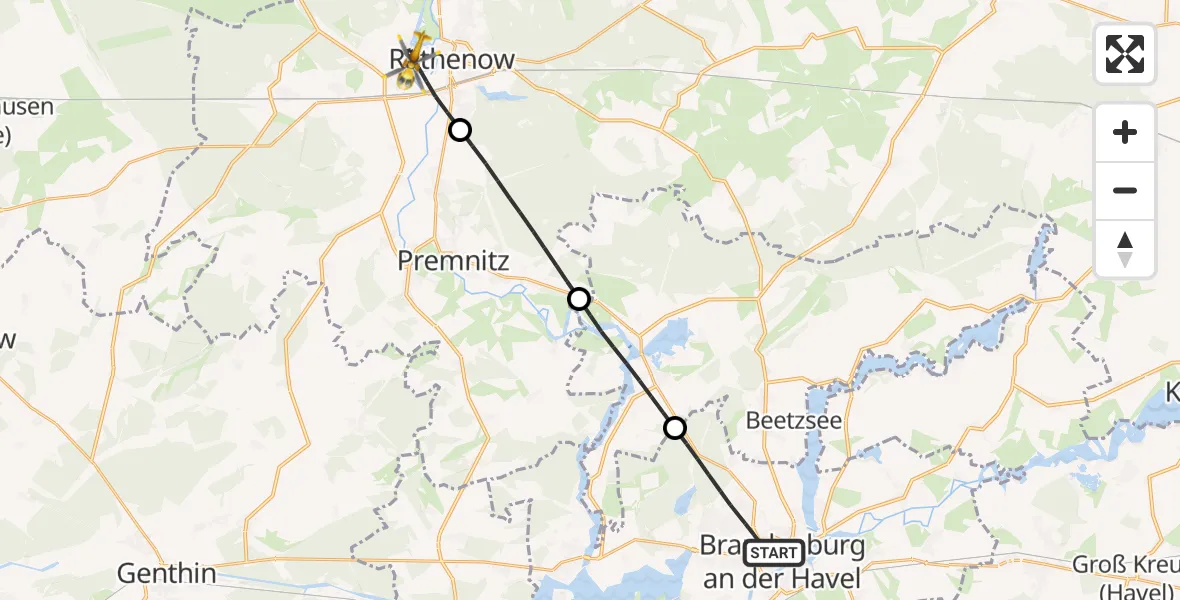 Flugroute Rettungshubschrauber Brandenburg an der Havel - Rathenow, 12 August 2026, 09:44
