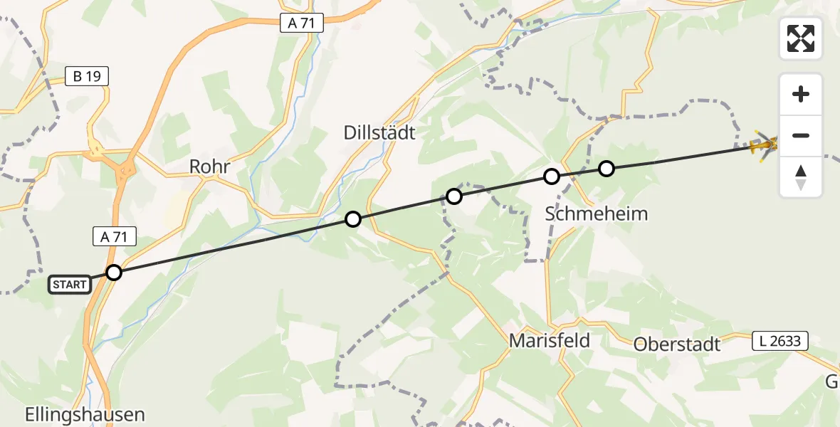 Flugroute Rettungshubschrauber Ellingshausen - Suhl, 12 August 2026, 09:45