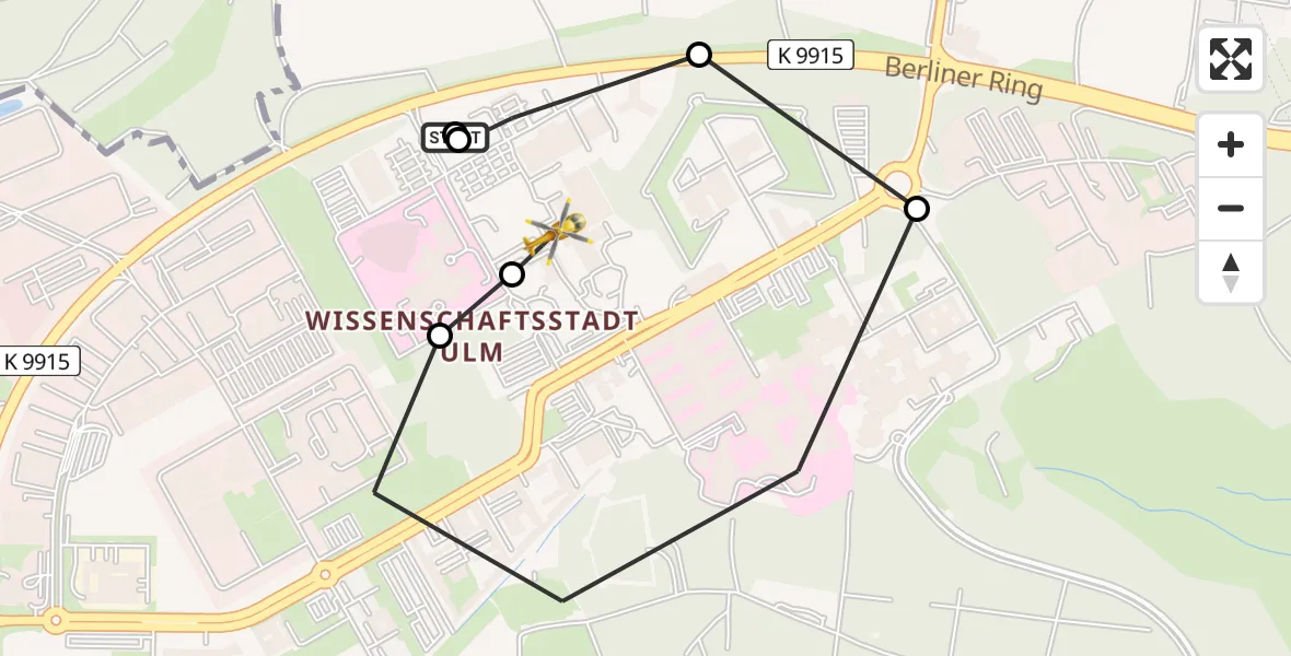 Flugroute Rettungshubschrauber Ulm Military Hospital Emergency - Ulm Military Hospital Emergency, 12 August 2026, 09:46