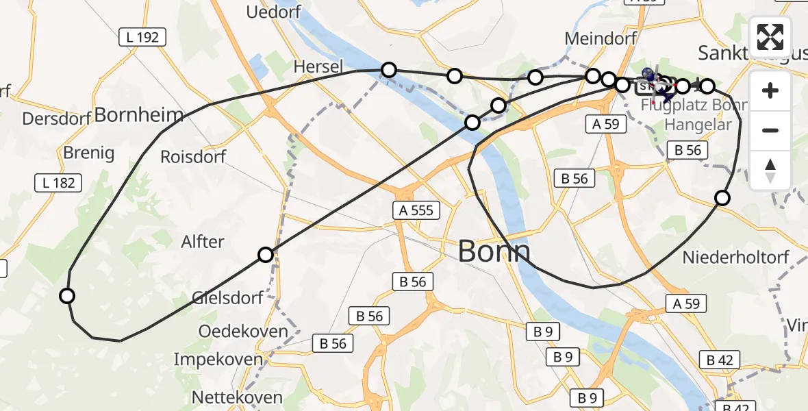 Flugroute Polizeihubschrauber Sankt Augustin - Sankt Augustin, 12 August 2026, 09:48