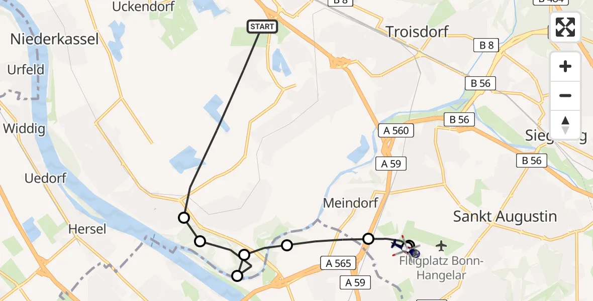 Flugroute Polizeihubschrauber Troisdorf - Sankt Augustin, 12 August 2026, 09:58