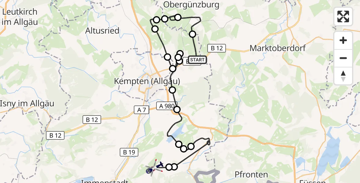 Flugroute Polizeihubschrauber Wildpoldsried - Rettenberg, 12 August 2026, 10:02