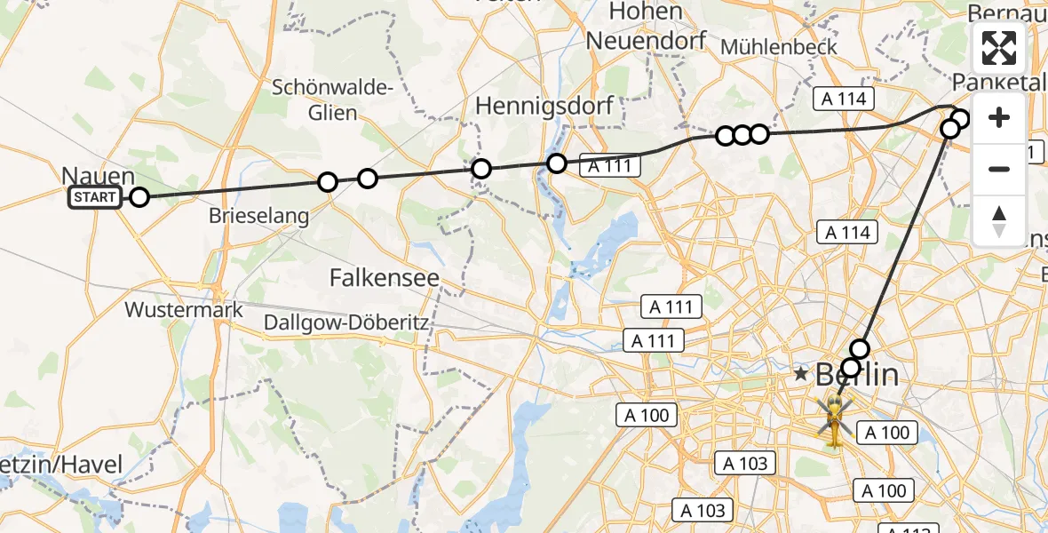 Flugroute Rettungshubschrauber Nauen - Berlin, 12 August 2026, 10:03