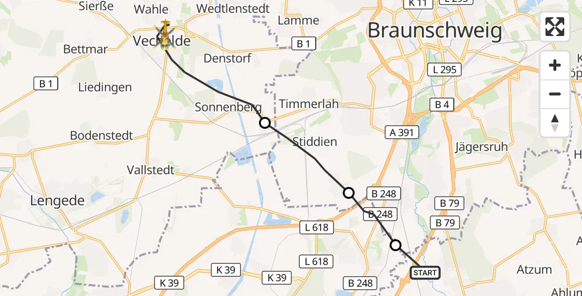 Flugroute Rettungshubschrauber Wolfenbüttel - Vechelde, 12 August 2026, 10:08