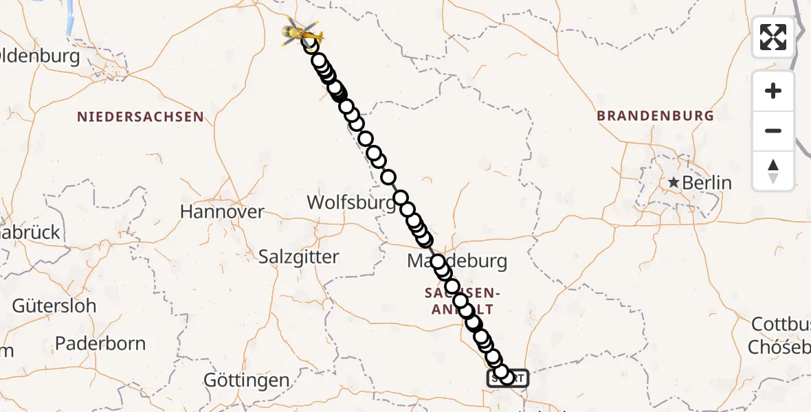 Flugroute Rettungshubschrauber Halle-Oppin Flugplatz - Lüneburg, 12 August 2026, 10:13