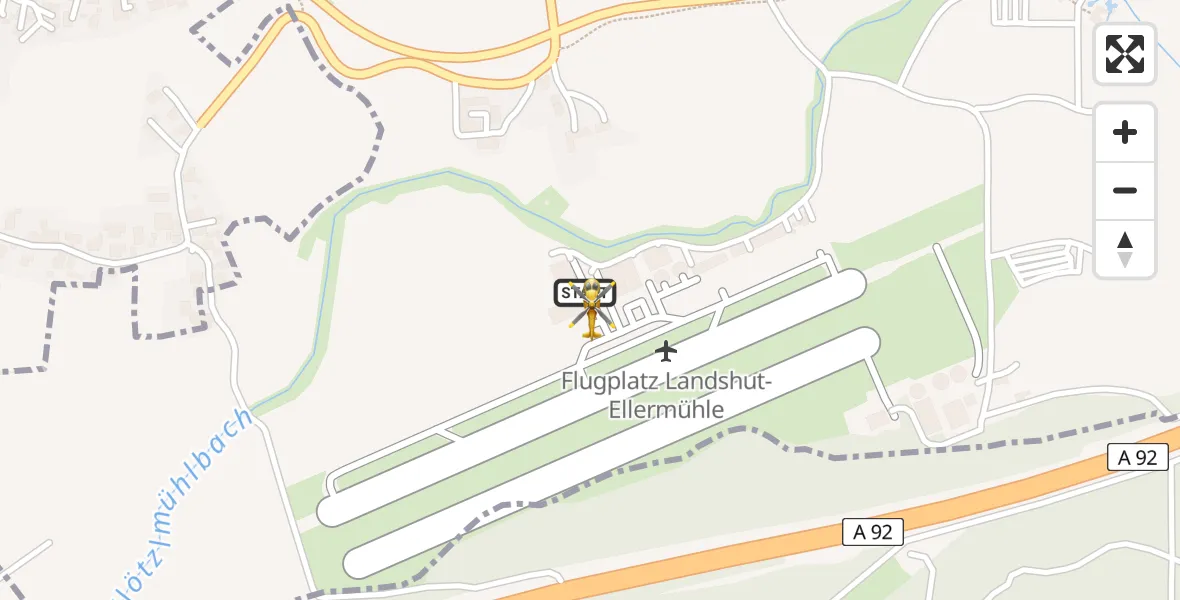 Flugroute Rettungshubschrauber Landshut Flugplatz - Landshut Flugplatz, 12 August 2026, 10:15