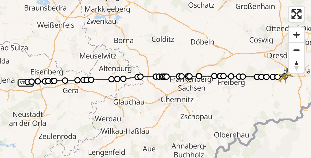 Flugroute Ambulanzhubschrauber Schöngleina - Bavaria Hospital Kreischa, 12 August 2026, 10:20