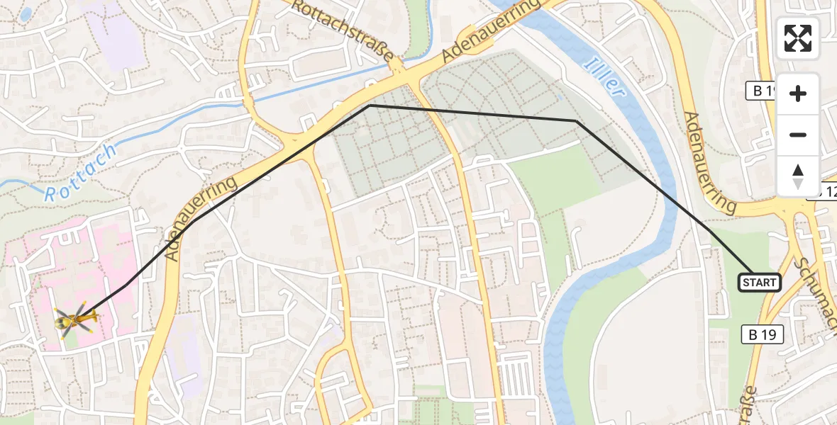Flugroute Rettungshubschrauber Kempten (Allgäu) - Kempten (Allgäu), 12 August 2026, 10:27