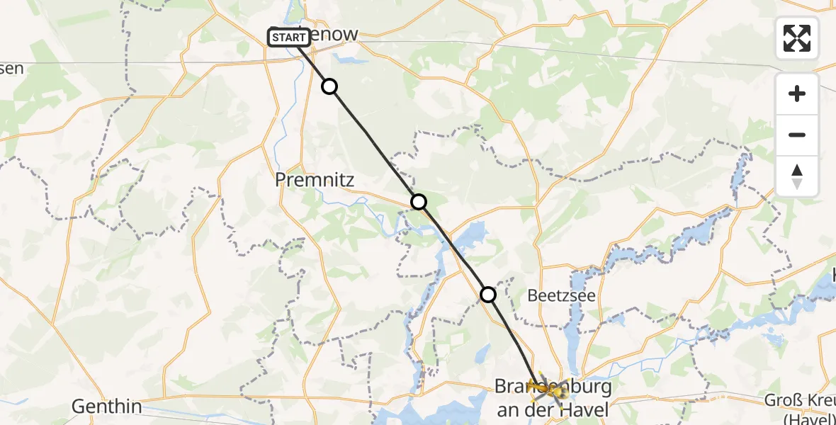 Flugroute Rettungshubschrauber Rathenow - Brandenburg an der Havel, 12 August 2026, 10:29