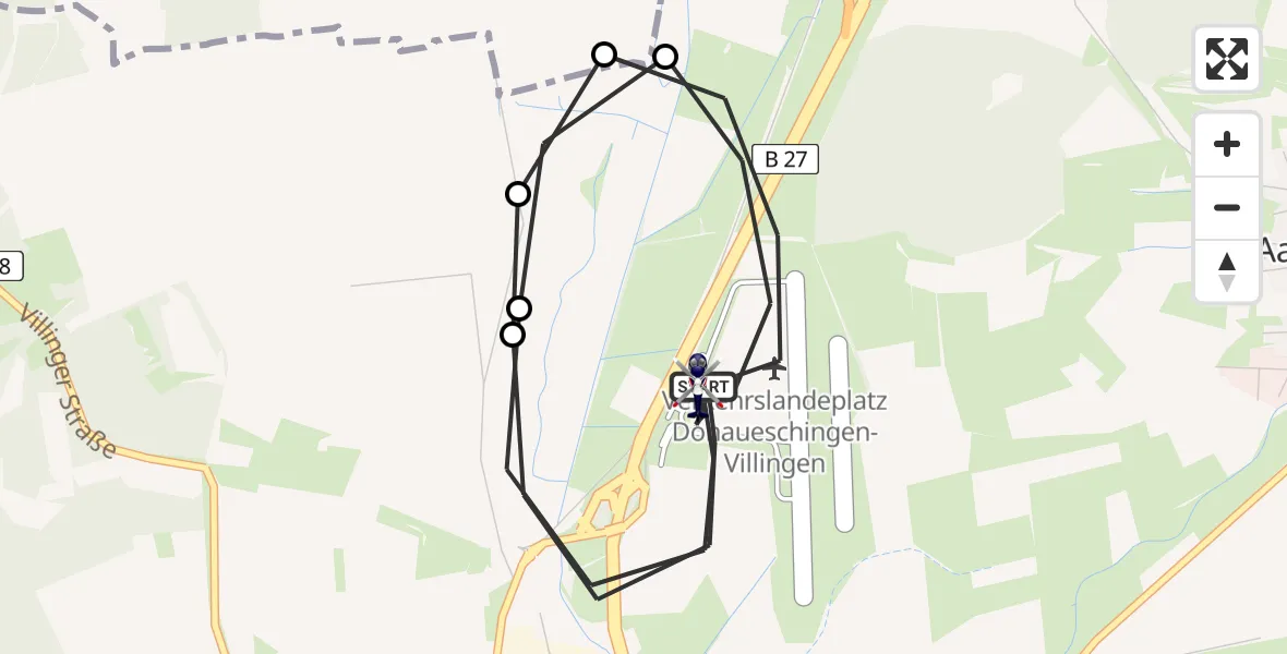 Flugroute Polizeihubschrauber Donaueschingen-Villingen Flugplatz - Donaueschingen-Villingen Flugplatz, 12 August 2026, 10:29