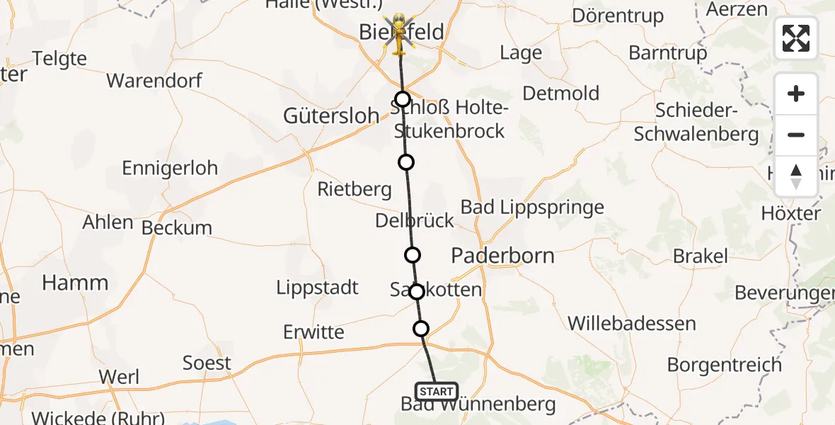 Flugroute Rettungshubschrauber Büren - Bielefeld, 12 August 2026, 10:33