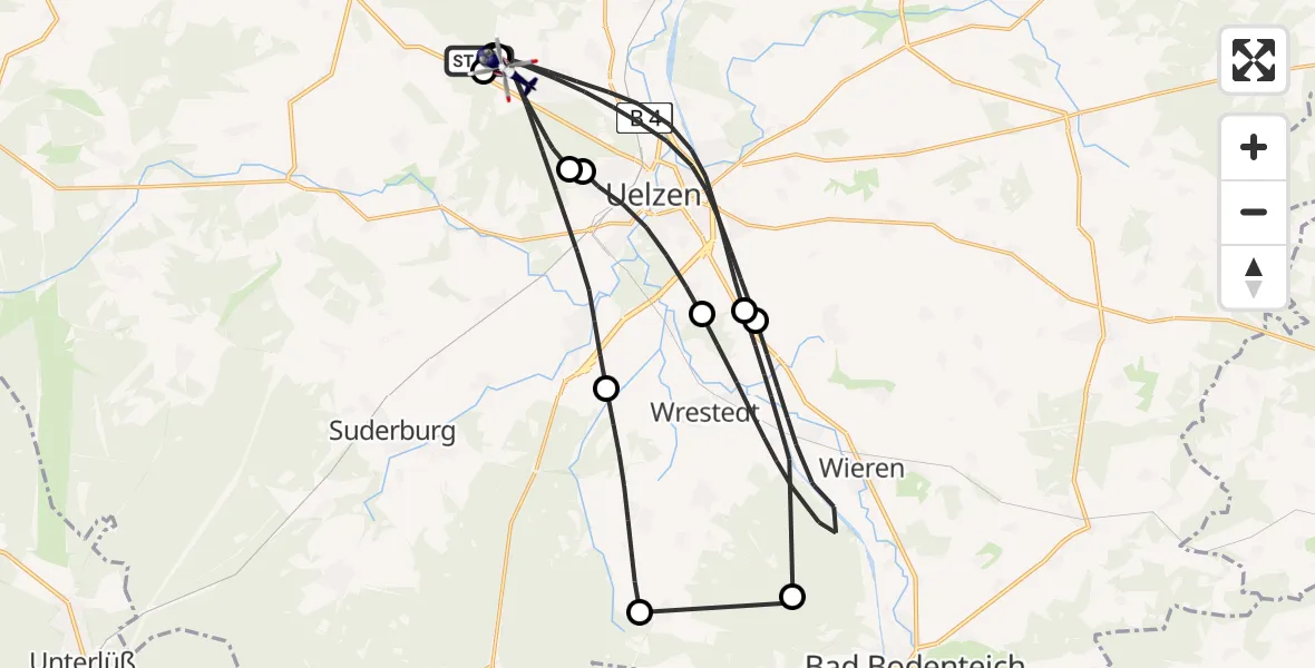 Flugroute Polizeihubschrauber Schwienau - Uelzen, 12 August 2026, 10:38