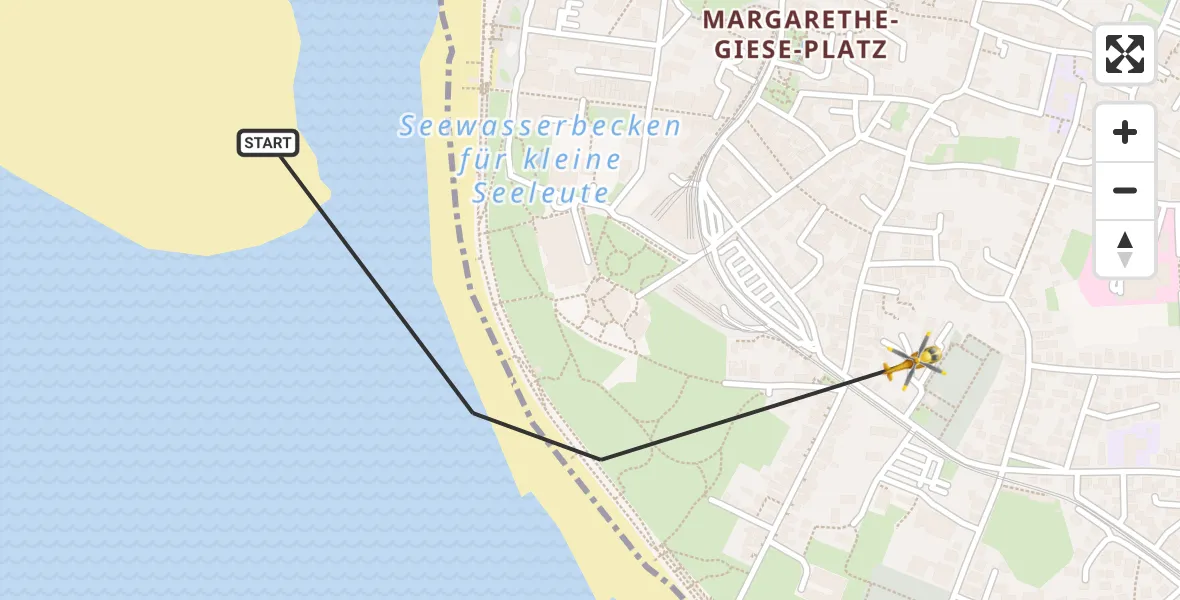 Flugroute Ambulanzhubschrauber Noordzee - Borkum Island Hospital Hubschrauberlandeplatz, 12 August 2026, 10:44