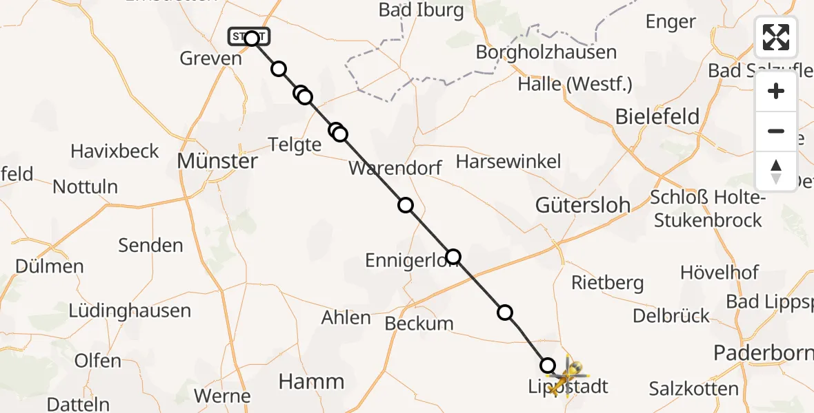 Flugroute Ambulanzhubschrauber Christoph  Westfalen-ADAC - Lippstadt, 12 August 2026, 10:51