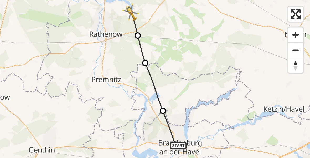 Flugroute Rettungshubschrauber Brandenburg an der Havel - Stechow-Ferchesar, 12 August 2026, 10:56