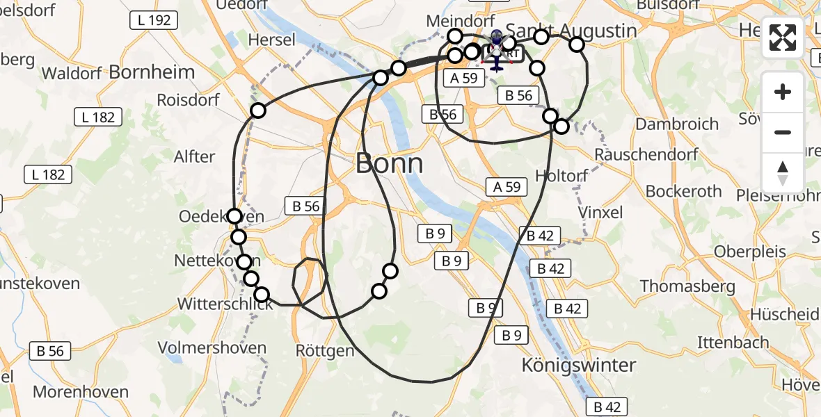 Flugroute Polizeihubschrauber Bonn-Hangelar Flugplatz - Sankt Augustin, 12 August 2026, 10:59