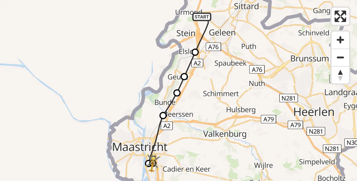 Flugroute Rettungshubschrauber Geleen - Maastricht UMC+, 12 August 2026, 11:03