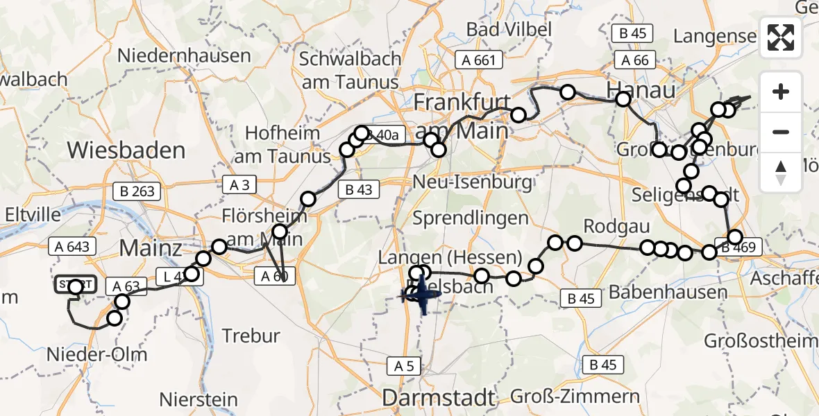 Flugroute Polizeiflugzeug Mainz - Flughafen Frankfurt-Egelsbach, 12 August 2026, 11:08