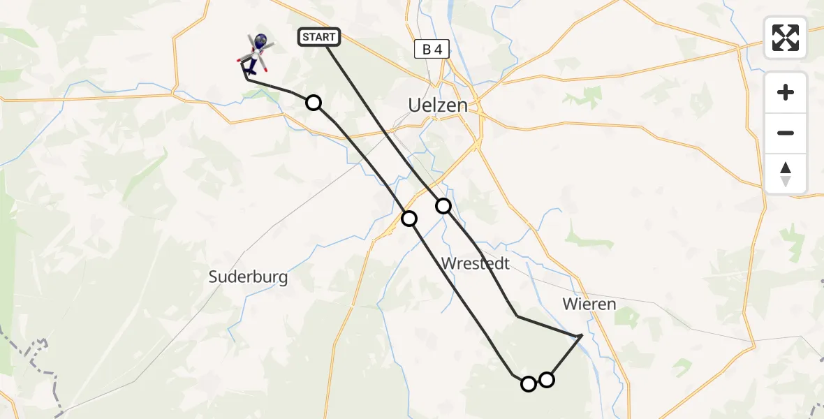 Flugroute Polizeihubschrauber Uelzen - Gerdau, 12 August 2026, 11:12
