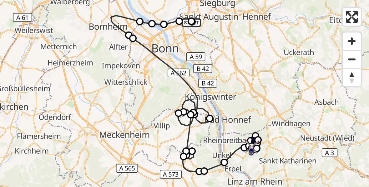 Flugroute Polizeihubschrauber Sankt Augustin - Erpel, 12 August 2026, 11:12