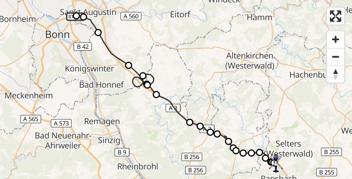 Flugroute Polizeihubschrauber Sankt Augustin - Oberhaid, 12 August 2026, 11:24