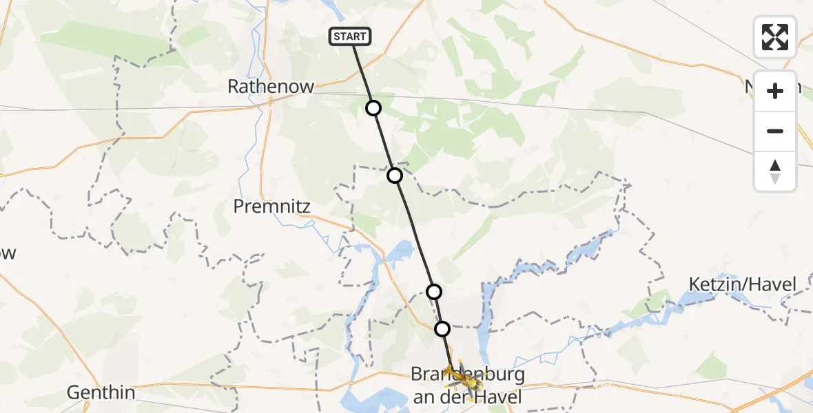 Flugroute Rettungshubschrauber Stechow-Ferchesar - Brandenburg an der Havel, 12 August 2026, 11:26