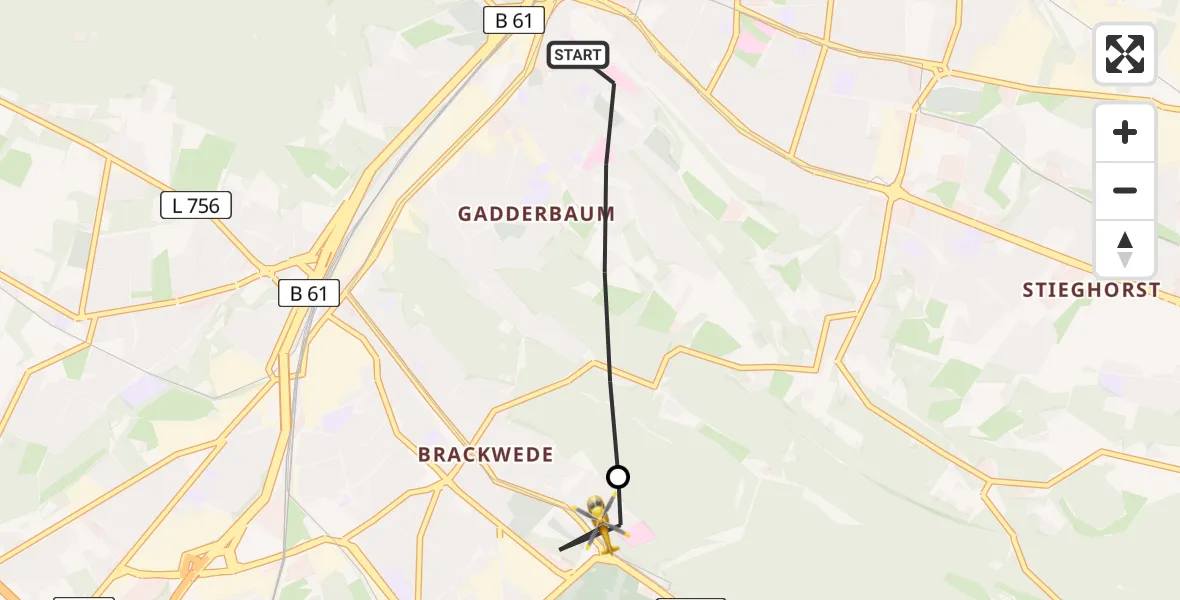 Flugroute Rettungshubschrauber Bielefeld - Luftrettungszentrum Bielefeld, 12 August 2026, 11:26