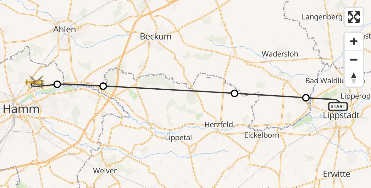 Flugroute Ambulanzhubschrauber Lippstadt - Hamm, 12 August 2026, 11:27