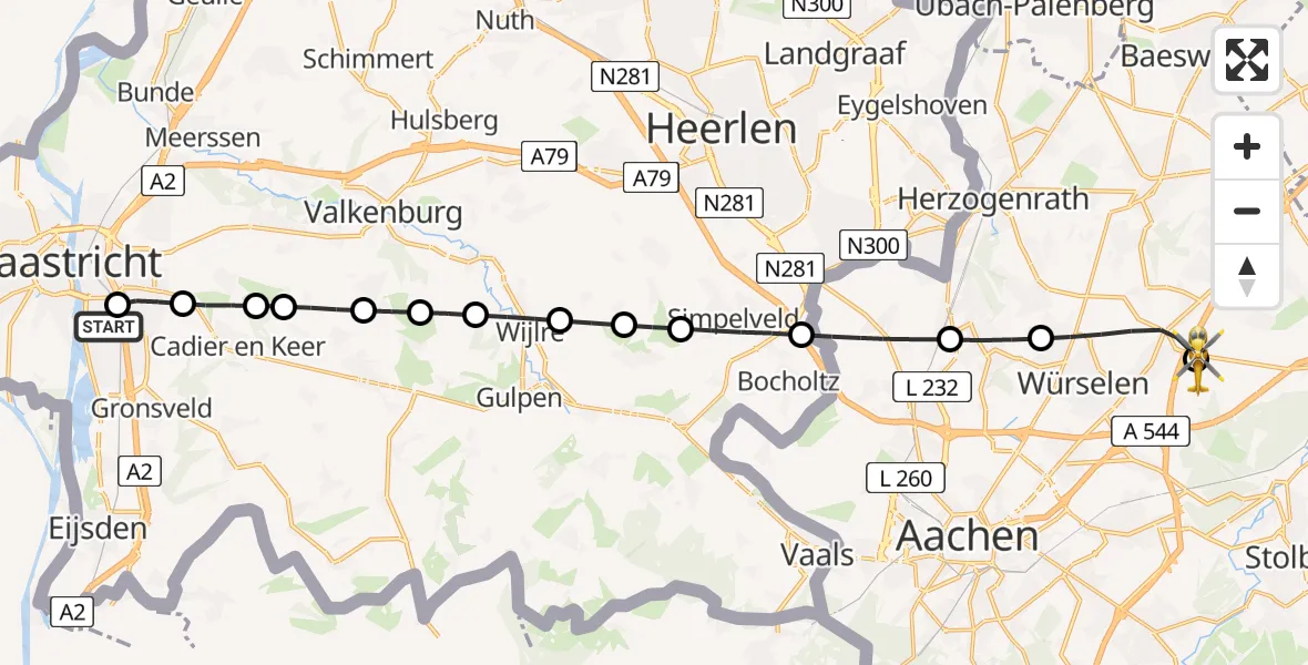Flugroute Rettungshubschrauber Maastricht UMC+ - Aachen-Merzbrück Flughafen, 12 August 2026, 11:27