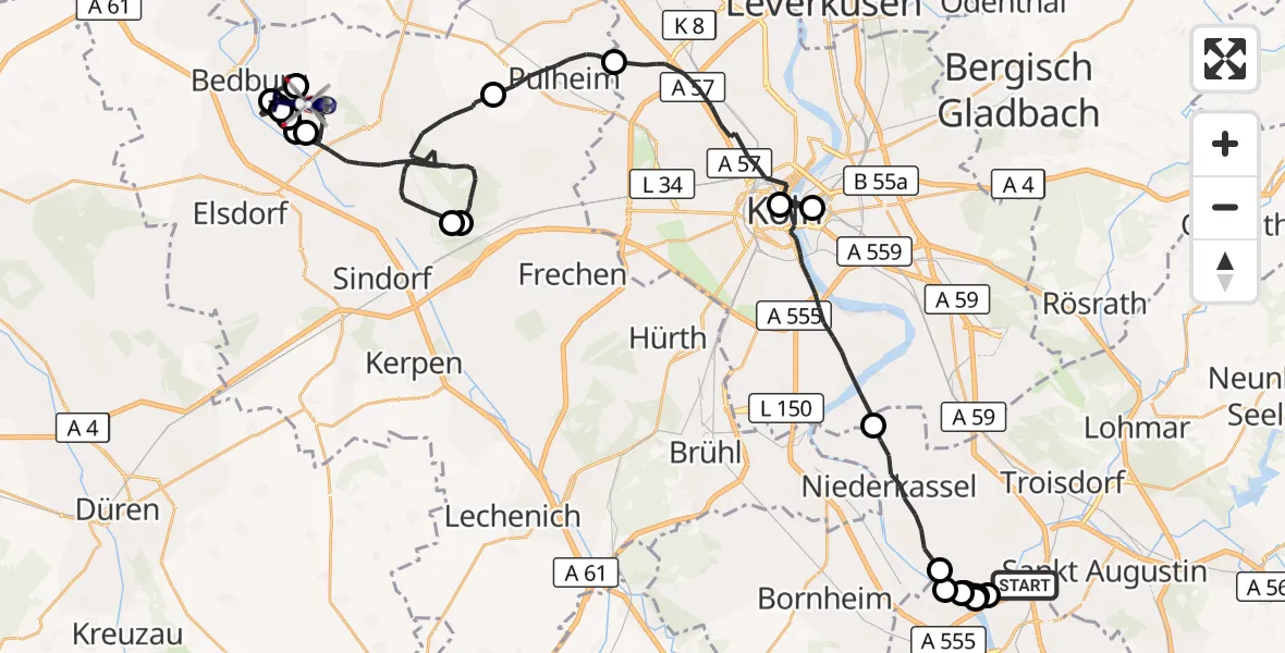Flugroute Polizeihubschrauber Bonn - Bergheim, 12 August 2026, 11:29