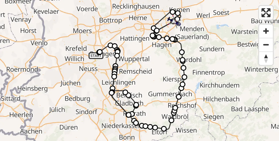 Flugroute Polizeihubschrauber Düsseldorf Flughafen - Dortmund Flughafen, 12 August 2026, 11:33