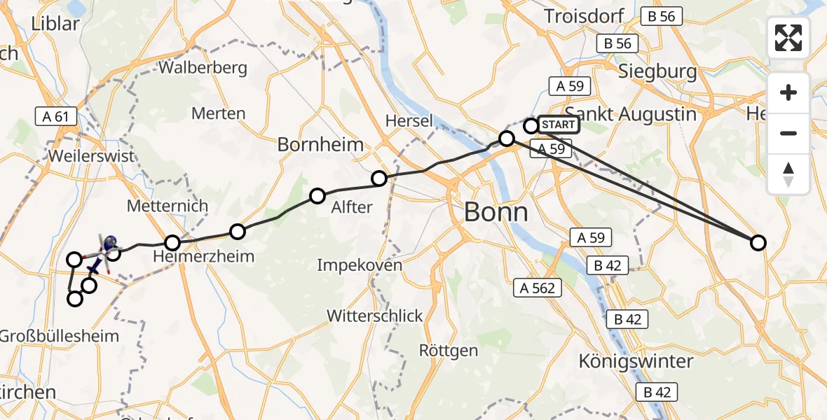 Flugroute Polizeihubschrauber Sankt Augustin - Weilerswist UL, 12 August 2026, 11:34