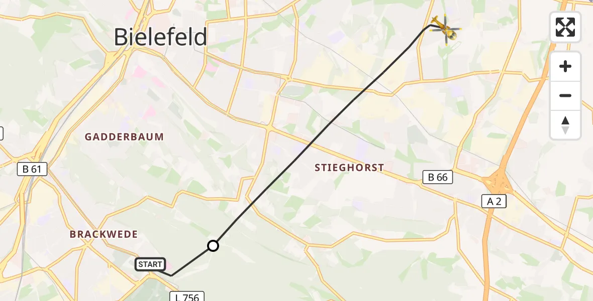 Flugroute Rettungshubschrauber Luftrettungszentrum Bielefeld - Bielefeld, 12 August 2026, 11:37