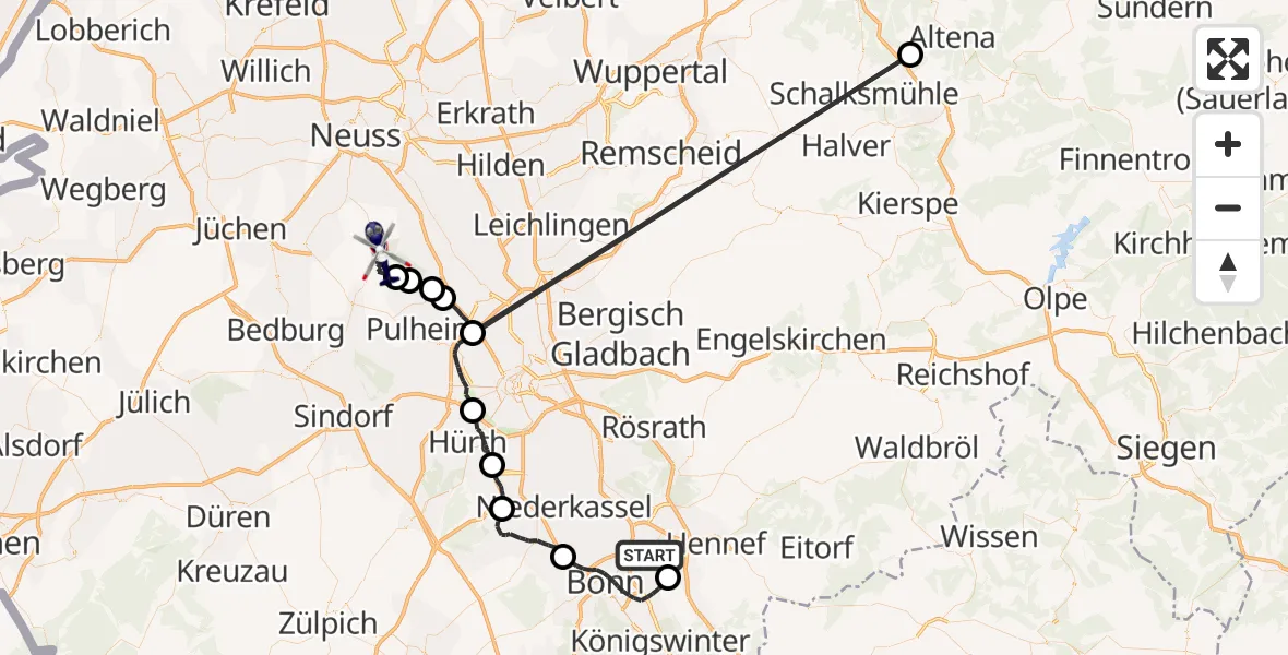 Flugroute Polizeihubschrauber Sankt Augustin - Rommerskirchen, 12 August 2026, 11:40
