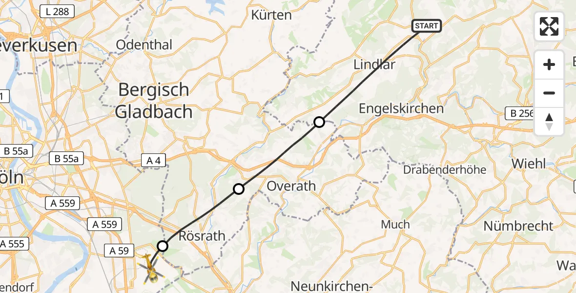 Flugroute Rettungshubschrauber Lindlar - Köln Bonn Flughafen, 12 August 2026, 11:42