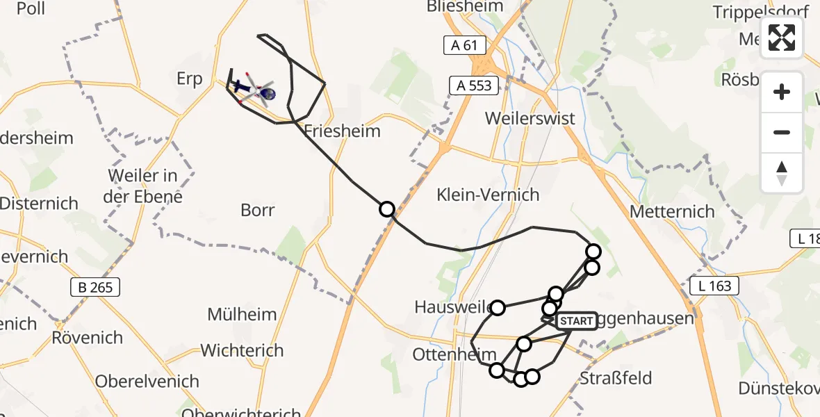 Flugroute Polizeihubschrauber Weilerswist - Erftstadt, 12 August 2026, 11:45