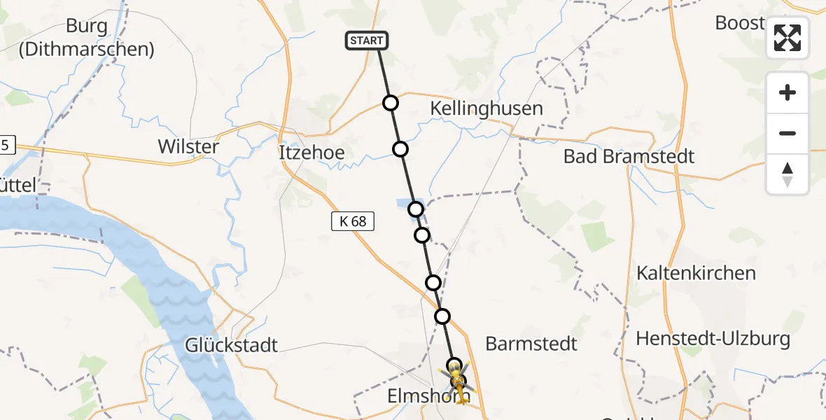 Flugroute Rettungshubschrauber Hohenlockstedt - Kölln-Reisiek, 12 August 2026, 11:47