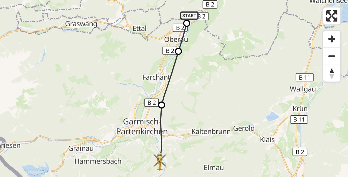 Flugroute Rettungshubschrauber Eschenlohe - Garmisch-Partenkirchen, 12 August 2026, 11:50