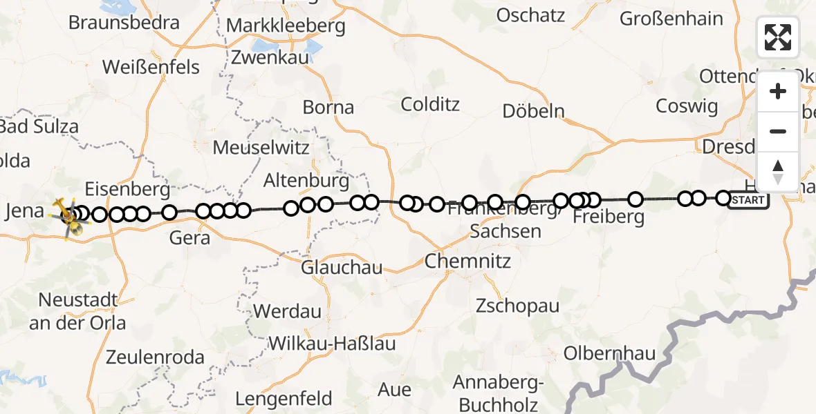 Flugroute Ambulanzhubschrauber Kreischa - Jena-Schöngleina Flugplatz, 12 August 2026, 11:52