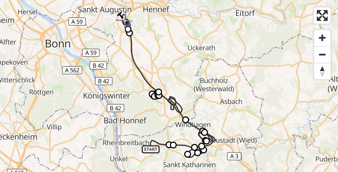 Flugroute Polizeihubschrauber Erpel - Sankt Augustin, 12 August 2026, 11:57