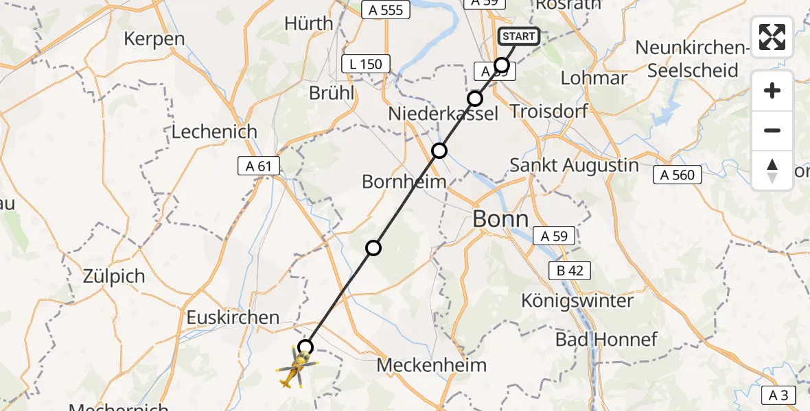 Flugroute Rettungshubschrauber Köln Bonn Flughafen - Euskirchen, 12 August 2026, 11:59