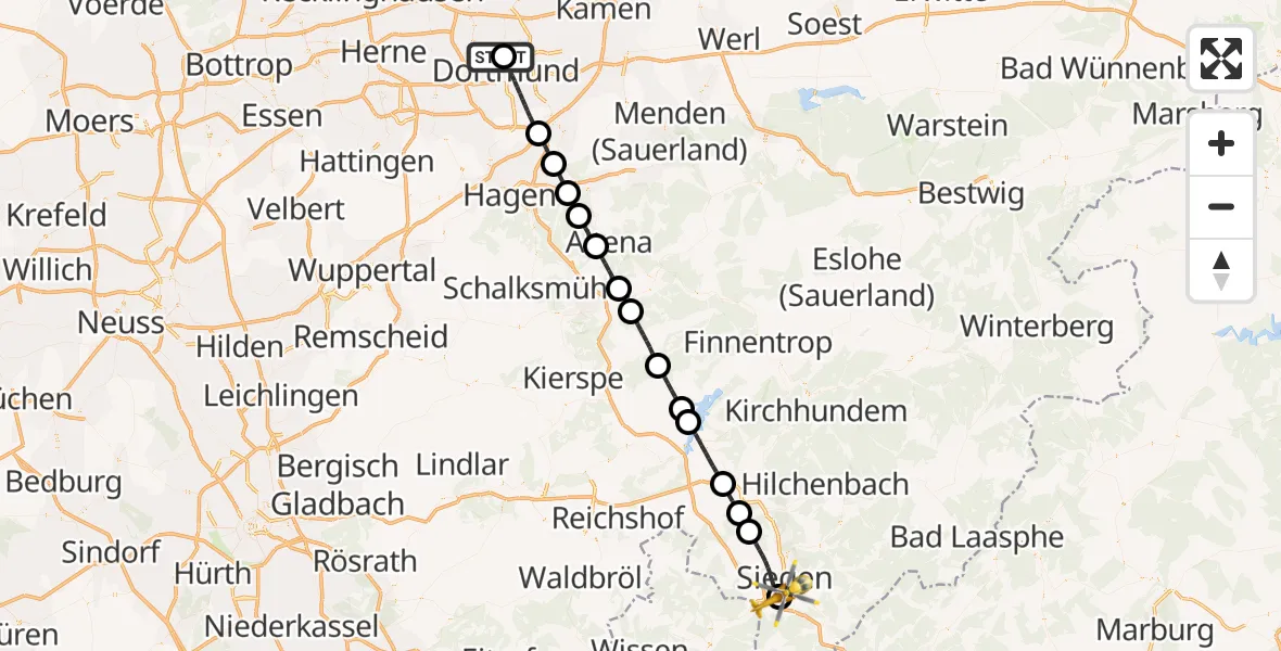 Flugroute Rettungshubschrauber Dortmund Hospital North - Evangelisches Jung-Stilling Hospital, 12 August 2026, 12:00